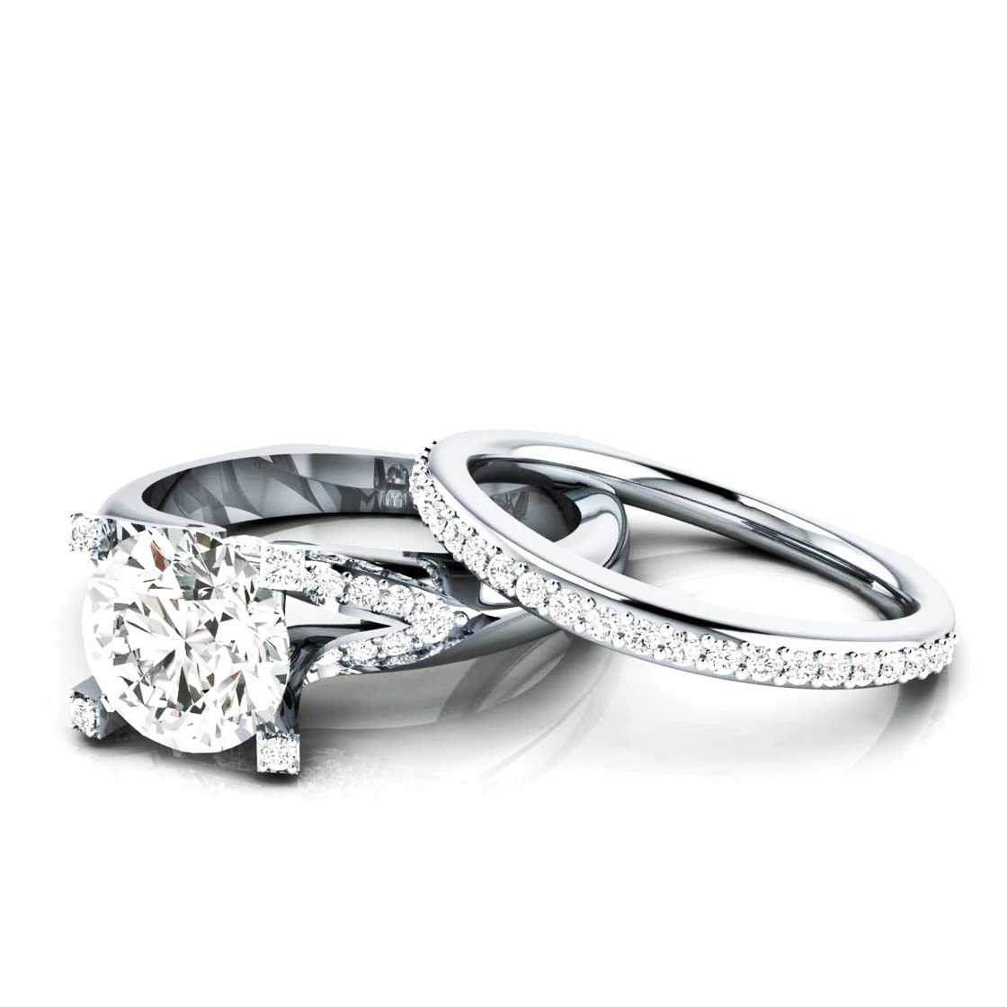 DESTINY JEWEL 2.25Ct Round Cut Diamond Solid 925 Silver 14K White Gold Over Engagement Wedding Ring Set_10