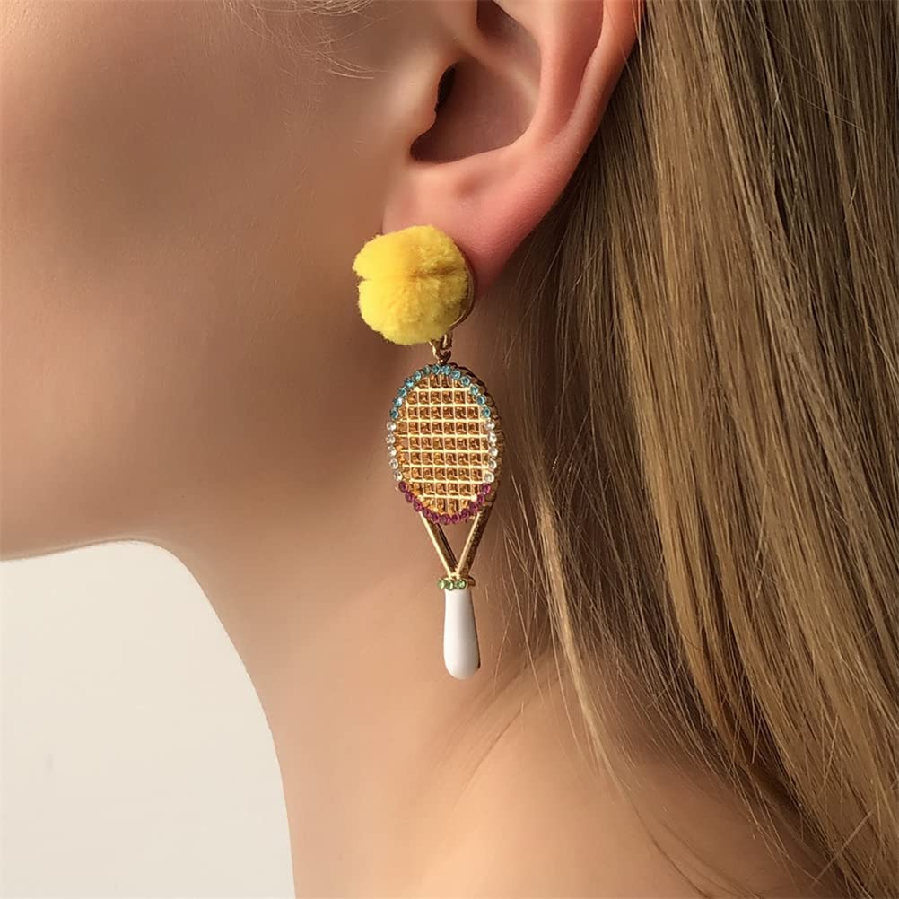 Tennis Racket Dangle Drop Earrings Tennis Racket Jewelry for Women Crystal Earrings for Women