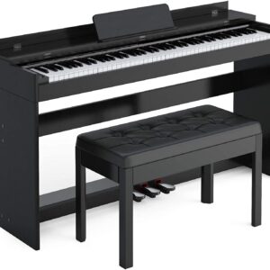 Setting 88-Key Weighted Digital Piano, Electric Upright Piano with 3-Pedal Unit Board, LCD Screen, Multi-Functional Full Size Keyboard and Power Adapter(Black(with Bench)), 53.5 x 29.9 12.2 Inch