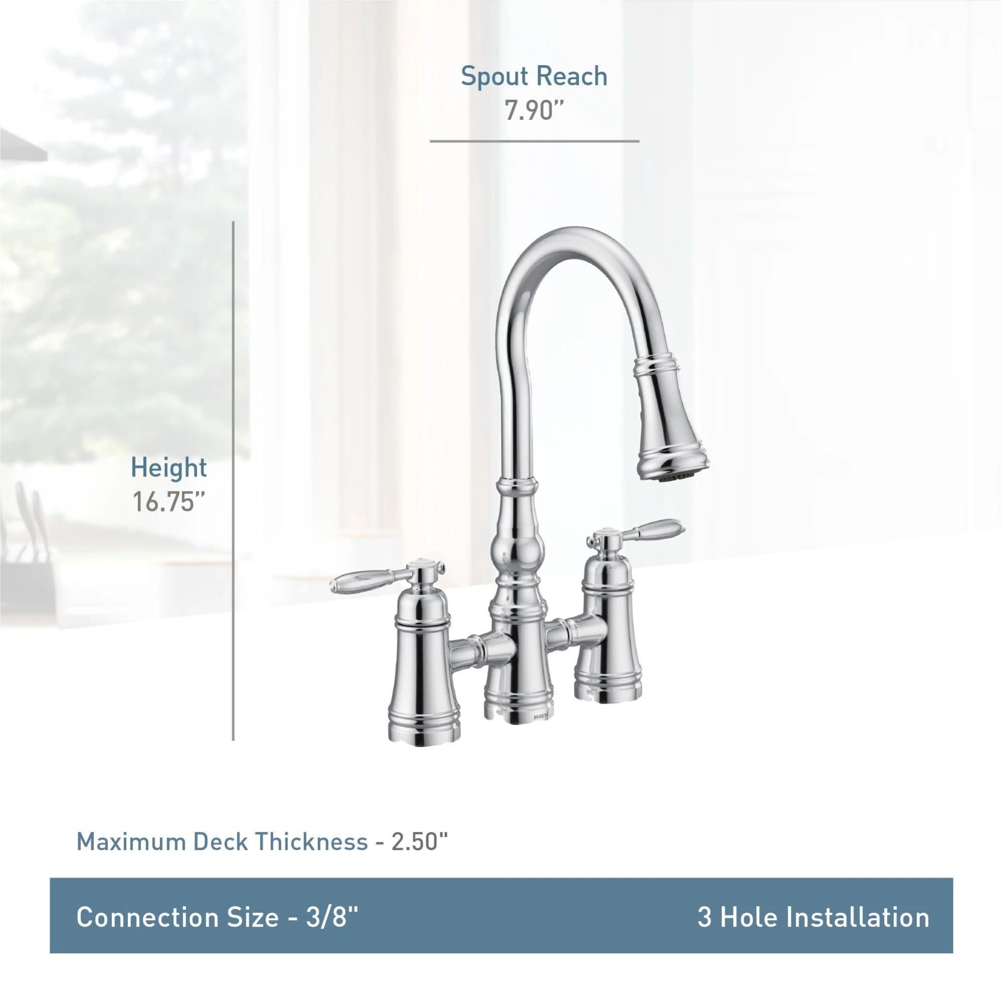 Moen S73204SRS Weymouth Two Handle Pulldown Bridge Kitchen Faucet, Spot Resist Stainless