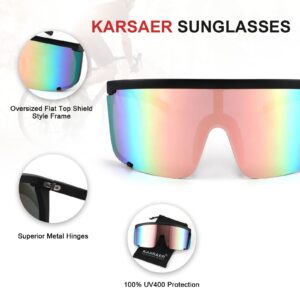 Karsaer Vision Shield Sunglasses for Men Women Oversized Neon 80s 90s Visor Shades Sports Style Outdoor Cycling Ski