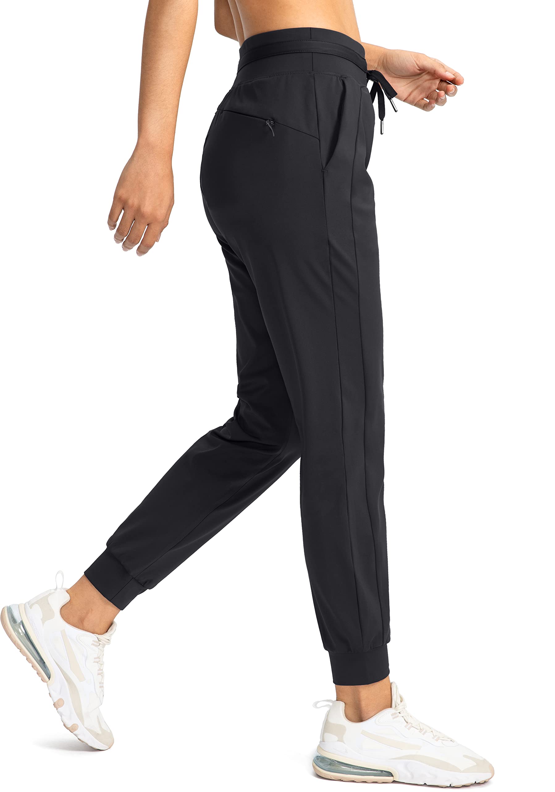 G Gradual Women's Joggers Pants with Zipper Pockets High Waisted Athletic Tapered Sweatpants for Women Workout Lounge (Black, Large)