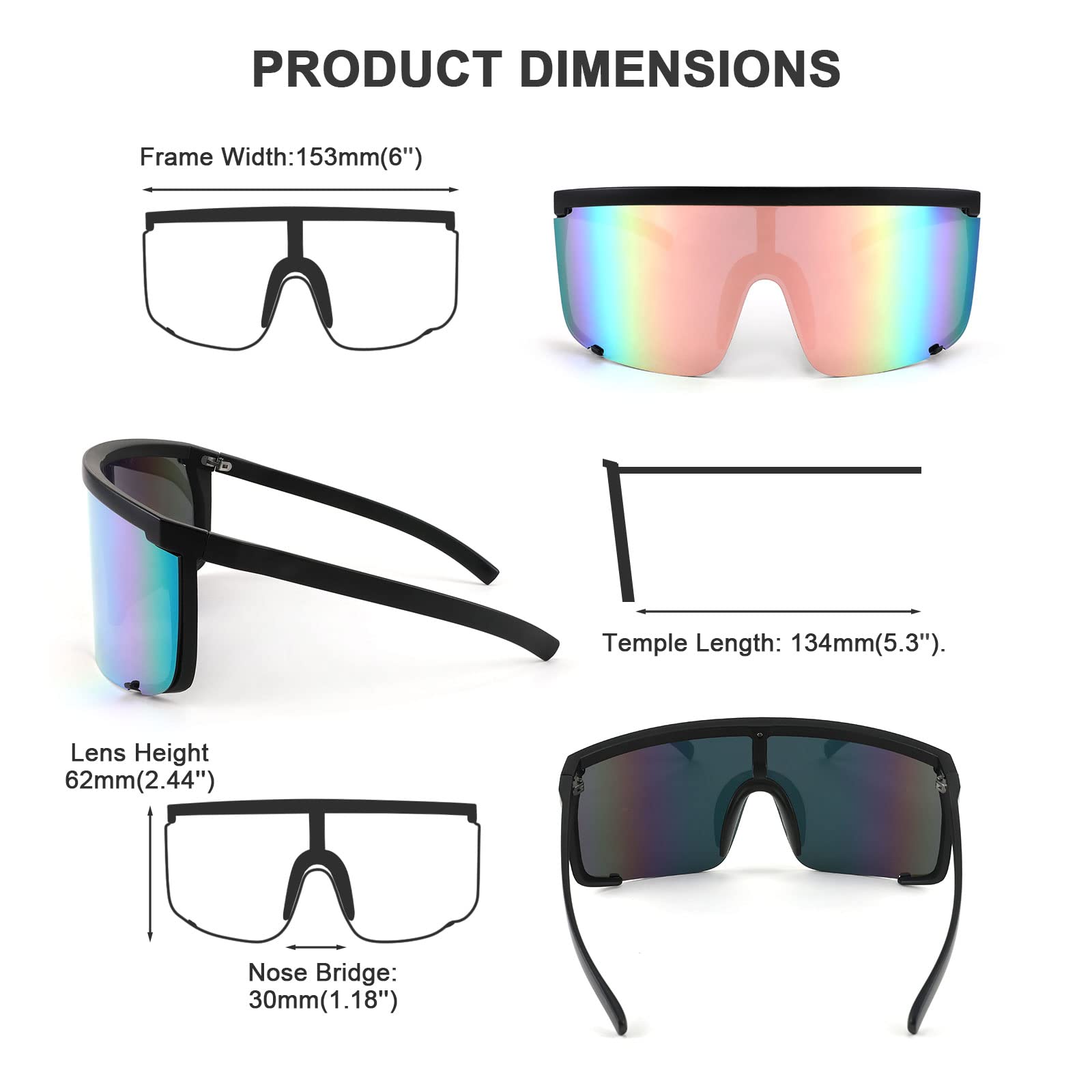 Karsaer Vision Shield Sunglasses for Men Women Oversized Neon 80s 90s Visor Shades Sports Style Outdoor Cycling Ski