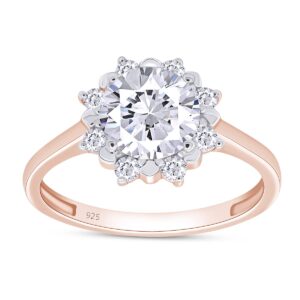 savearth diamonds round cut lab created moissanite diamond flower solitaire halo engagement ring in 14k rose gold over sterling silver jewelry for women (1.40 cttw) ring size -5.5