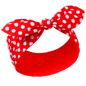 Costume Headband White Polka Dot Bandana Headband Wire Headband Halloween Dress up Retro Hairband Headwrap Hair Accessories for Women(Big Dots,Red)