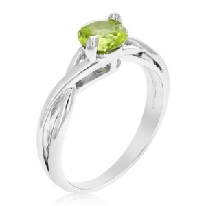 Vir Jewels 3/4 cttw Peridot Ring .925 Sterling Silver with Rhodium Plating Round Shape 6 MM Size 7