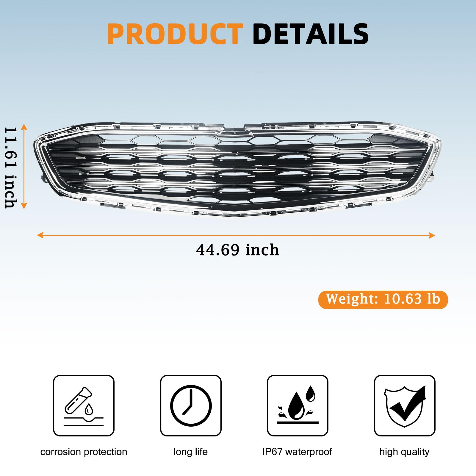 KARPAL Front Upper & Lower Bumper Grille Honeycomb Mesh Grill Compatible With 2016-2018 Chevrolet Chevy Malibu US Built