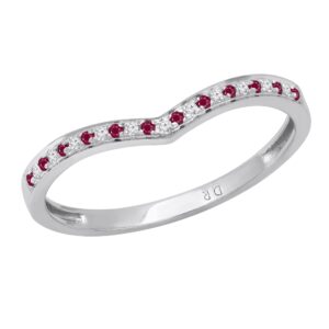 dazzlingrock collection round ruby & white diamond ladies bridal chevron anniversary wedding band, sterling silver, size 7