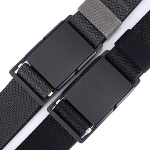 QAZSE Mens Stretch Belt Quick Release Magnetic Buckle Elastic Webbing Sport Work Golf Belts for Men 1.34inch Wide Black 53" Long