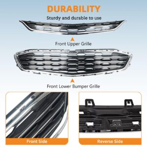 KARPAL Front Upper & Lower Bumper Grille Honeycomb Mesh Grill Compatible With 2016-2018 Chevrolet Chevy Malibu US Built