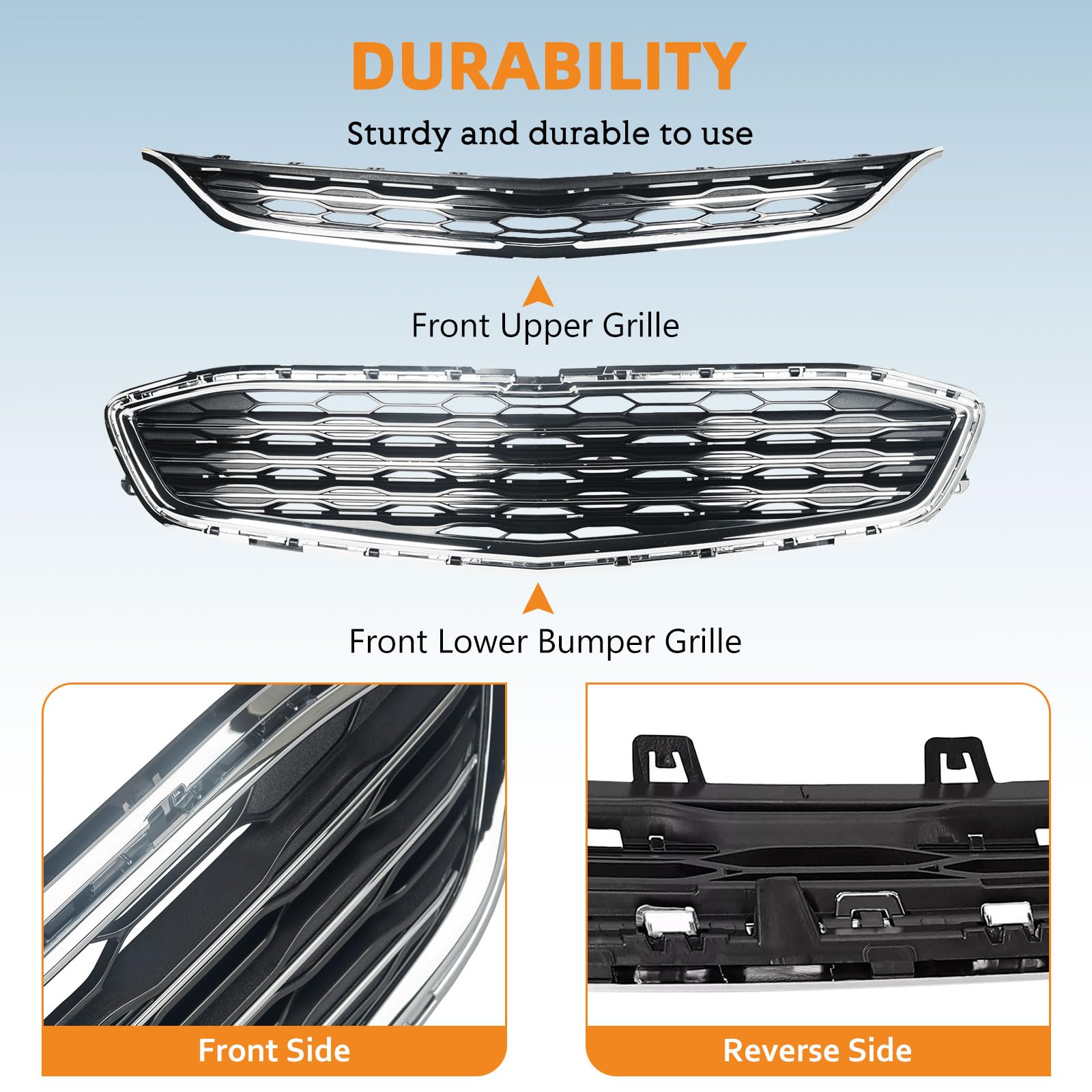 KARPAL Front Upper & Lower Bumper Grille Honeycomb Mesh Grill Compatible With 2016-2018 Chevrolet Chevy Malibu US Built