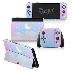 Tacky Design BlueClouds skin for Nintendo Switch OLED Skin - Vinyl 3M Stickers set - Cute Moon skin Compatible with Nintendo Switch OLED Skin Joy Con, Console, Dock - Decal Full Wrap