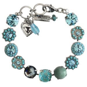 mariana rhodium plated bliss large floral crystal mosaic statement bracelet, blue 4084 m2672ro