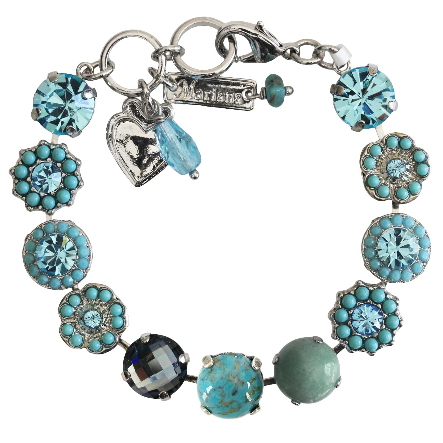 Mariana Rhodium Plated Bliss Large Floral Crystal Mosaic Statement Bracelet, Blue 4084 M2672ro