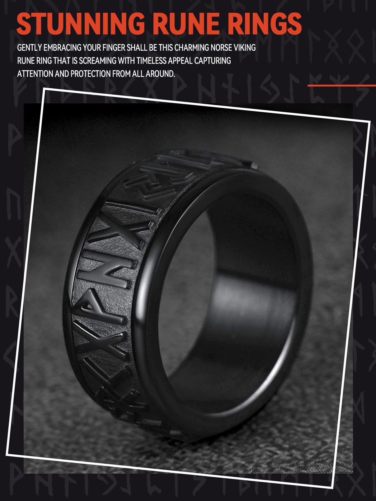 Scandinavia Viking Rune Band Thumb Rings, Black Punk Pinky Ring for Male, Women Spinner Stackable Finger Acccessories