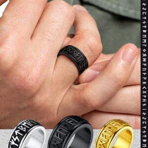 Scandinavia Viking Rune Band Thumb Rings, Black Punk Pinky Ring for Male, Women Spinner Stackable Finger Acccessories