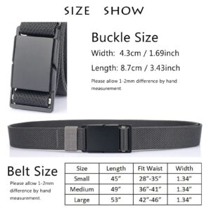 QAZSE Mens Stretch Belt Quick Release Magnetic Buckle Elastic Webbing Sport Work Golf Belts for Men 1.34inch Wide Black 53" Long