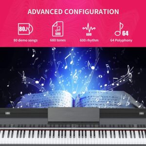 Setting 88-Key Weighted Digital Piano, Electric Upright Piano with 3-Pedal Unit Board, LCD Screen, Multi-Functional Full Size Keyboard and Power Adapter(Black(with Bench)), 53.5 x 29.9 12.2 Inch