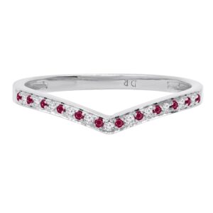 Dazzlingrock Collection Round Ruby & White Diamond Ladies Bridal Chevron Anniversary Wedding Band, Sterling Silver, Size 7