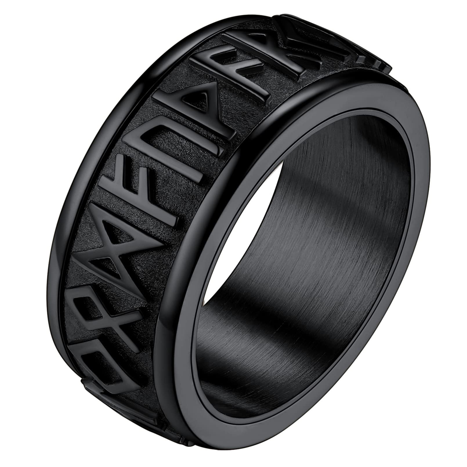 Scandinavia Viking Rune Band Thumb Rings, Black Punk Pinky Ring for Male, Women Spinner Stackable Finger Acccessories