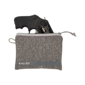 allen company lockable handgun storage pouch with writeable id label, compact 5" to 7" handguns, gray