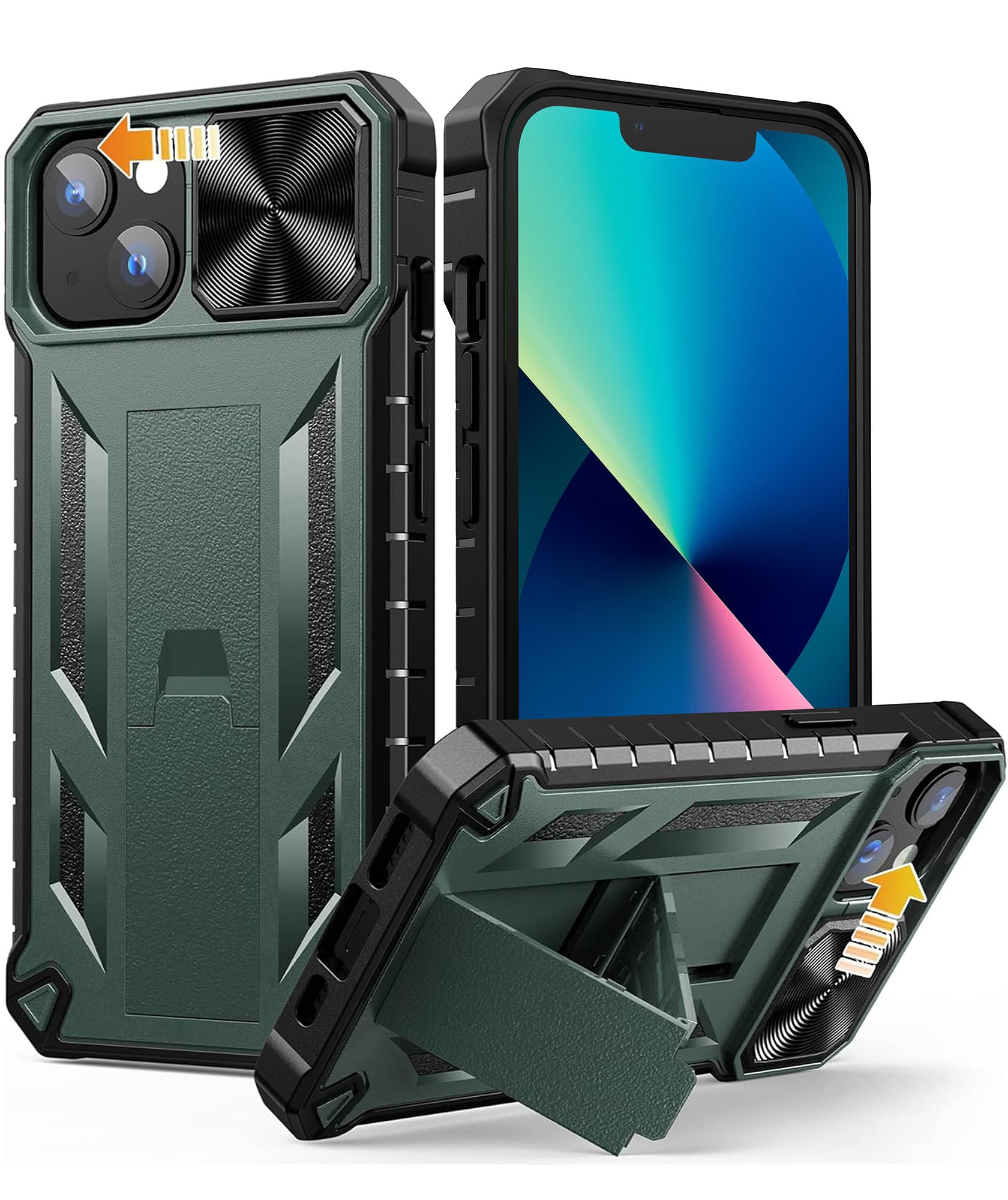 SOiOS for iPhone 13 iPhone14 Case with Stand: iPhone 13 iPhone14 Cover with Kickstand | Shockproof Military Grade Protective Cell Phone Case | TPU Durable Rugged Bumper Textured Matte Hybrid Design