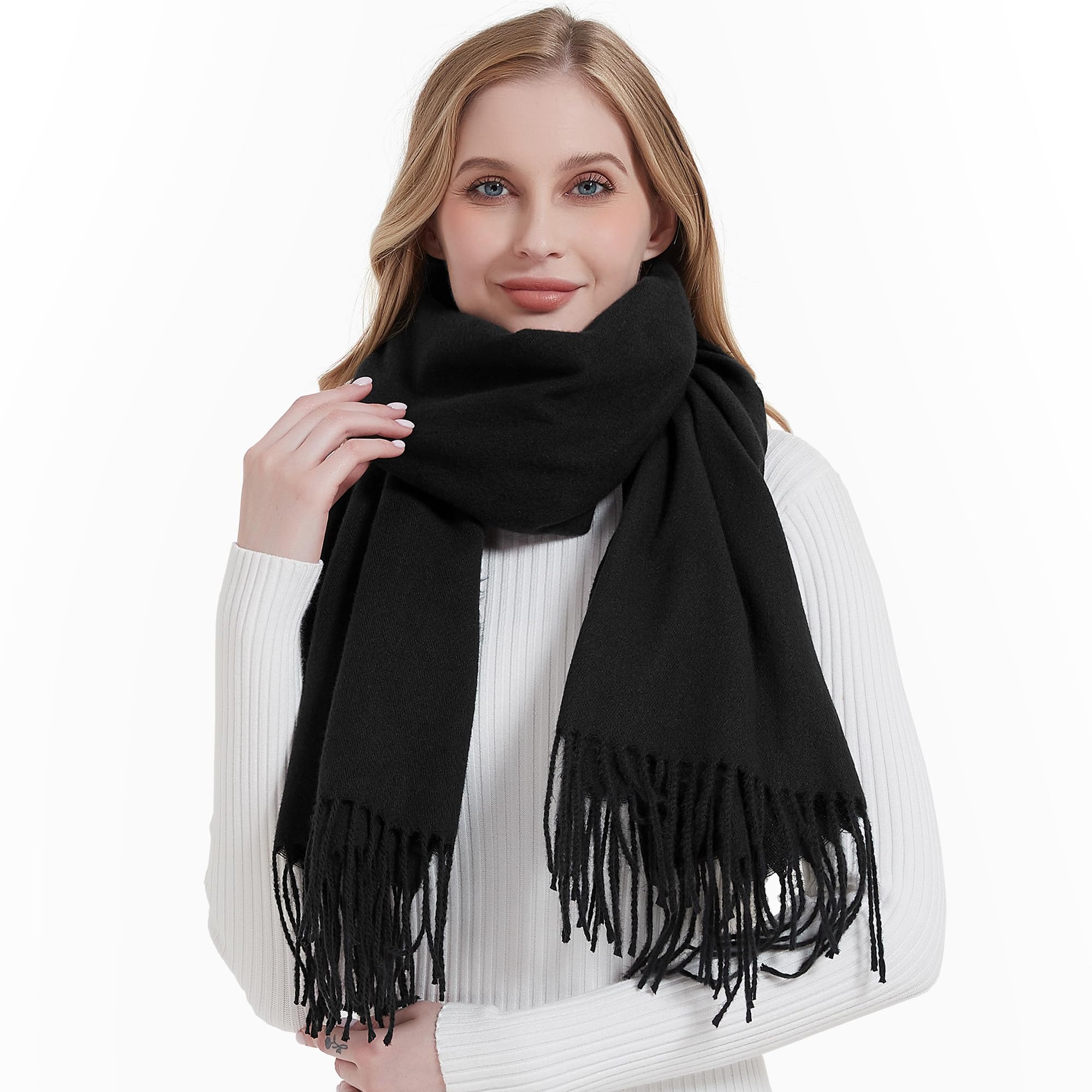 Landisun Scarf for Women Winter Cashmere-Pashmina-Shawl Wraps Scarf Winter Women Cashmere-Scarf Wedding Scarf-Black