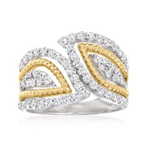 Ross-Simons 1.00 ct. t.w. Diamond Bypass Ring in Sterling Silver With 14kt Yellow Gold. Size 9