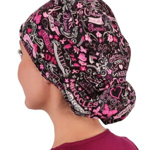 Sparkling EARTH Pink Ribbon Collage (Breast Cancer Ribbons) - Riley Medical Scrub Caps - Adjustable Cord Lock Closure - Made in USA!