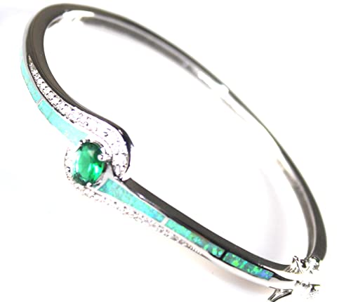 Silver Elegant Green Fire Opal & Green Peridot Bracelet Cuff Jewelry Woman Gift