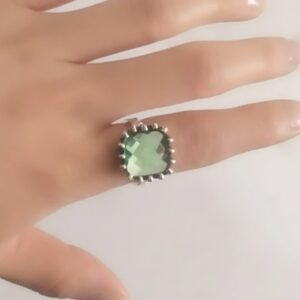 WDIYIEETN Vintage Silver Mint Green Moonstone Ring 925 Sterling Silver Retro Princess Square Cut Green Moonstone Diamond Prehnite Gemstone Wedding Engagement Ring (9)