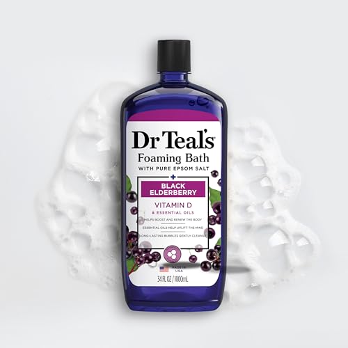 Dr Teal's Foaming Bath with Pure Epsom Salt, Black Elderberry with Vitamin D, 34 fl oz (Pack of 4) (Packaging May Vary)