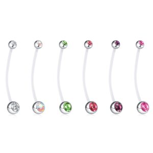 Lenacou 14G Pregnancy Belly Button Rings Clear Long Flexible Bioplast Sport Maternity Navel Retainer CZ Balls Body Piercing 38mm