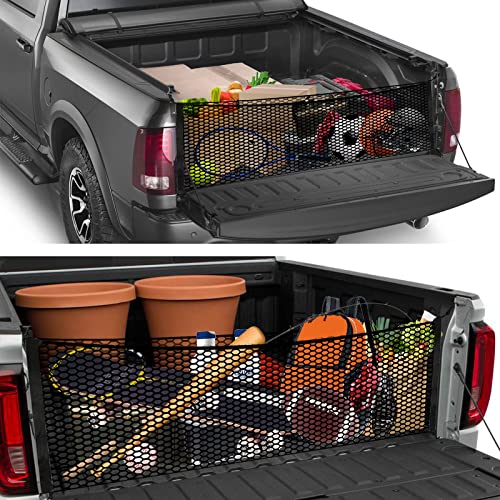 KARCOCA Cargo Net for Pickup Truck Bed - Truck Bed Net for Trunk Organizers and Storage Additional with 4 Metal Carabiner Buckles - Cargo Net for Truck Bed Silverdo, Ford F150,GMC