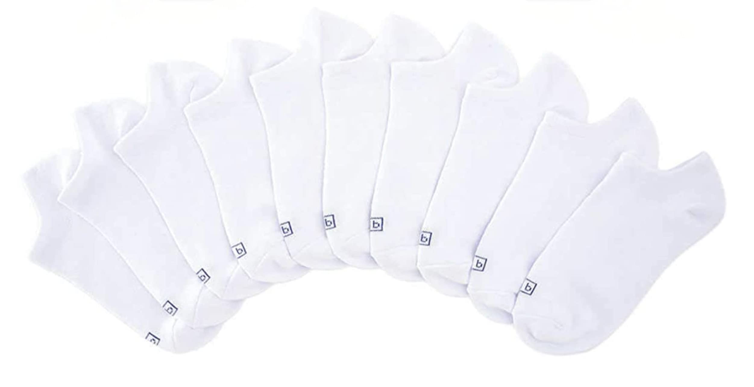 K. Bell Women's No Show Socks, White, 10 Pairs