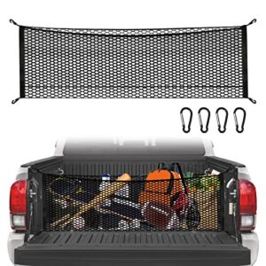 karcoca cargo net for pickup truck bed - truck bed net for trunk organizers and storage additional with 4 metal carabiner buckles - cargo net for truck bed silverdo, ford f150,gmc