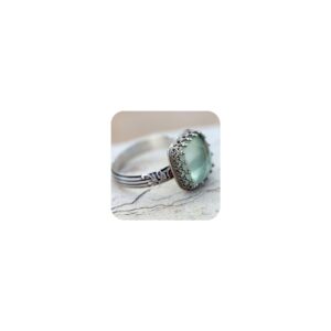 WDIYIEETN Vintage Silver Mint Green Moonstone Ring 925 Sterling Silver Retro Princess Square Cut Green Moonstone Diamond Prehnite Gemstone Wedding Engagement Ring (9)