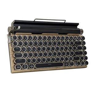 adventurers typewriter-style retro mechanical keyboard led backlight 83 keys bluetooth 5.0 blue axis wood color panel compatible with ios/android/windows/vista/linux/mac office/gaming, 12.8x6.6x1.6in