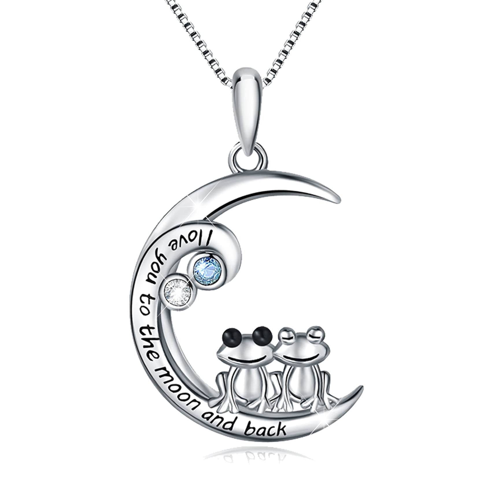 ABBGIABBW Frog Necklace S925 Sterling Silver I Love You to the Moon and Back Cute Animal Moon Pendant Necklaces Jewelry Gift for Women Sister