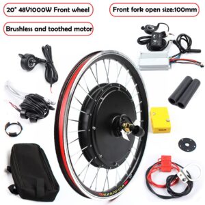 JAYEUW Electric Bike Conversion Kit, Front/Rear Wheel Electric Bicycle Motor Kit, for 20" Bike, w/V Brake+Disc Brake, 36V 250W/48V 1000W Bike Hub Motor,30/50KM/H (48V 1000W Front Wheel)