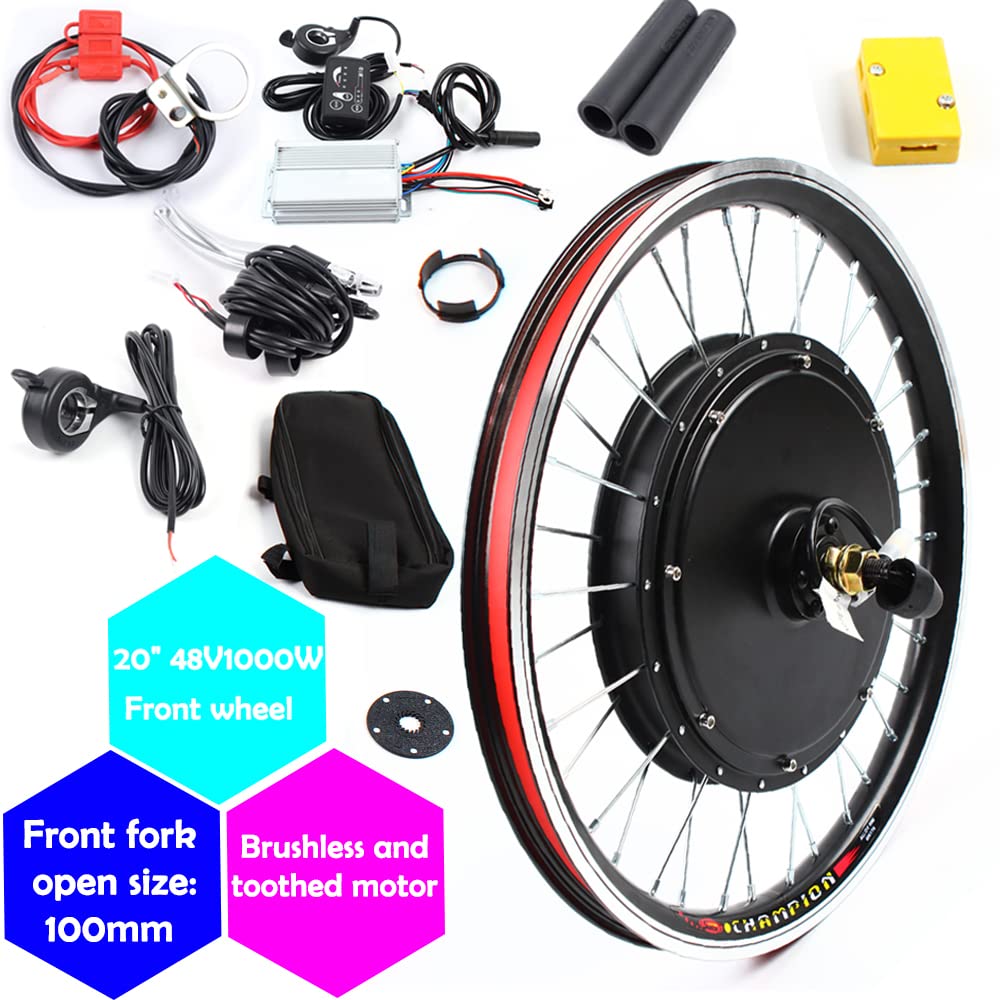 JAYEUW Electric Bike Conversion Kit, Front/Rear Wheel Electric Bicycle Motor Kit, for 20" Bike, w/V Brake+Disc Brake, 36V 250W/48V 1000W Bike Hub Motor,30/50KM/H (48V 1000W Front Wheel)