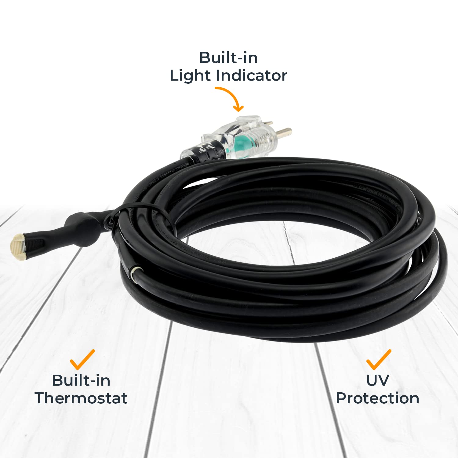 EconoHome Premium Heat Cable for Pipe Freeze Protection - Heating Tape with Built-in Thermostat - Constant Watt Anti-Freeze & UV-Proof Heated Cord - 120 VAC - Copper Nickel Wire Heater