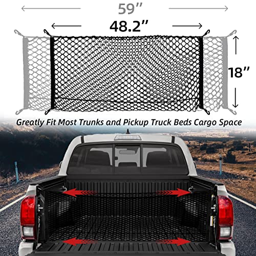 KARCOCA Cargo Net for Pickup Truck Bed - Truck Bed Net for Trunk Organizers and Storage Additional with 4 Metal Carabiner Buckles - Cargo Net for Truck Bed Silverdo, Ford F150,GMC