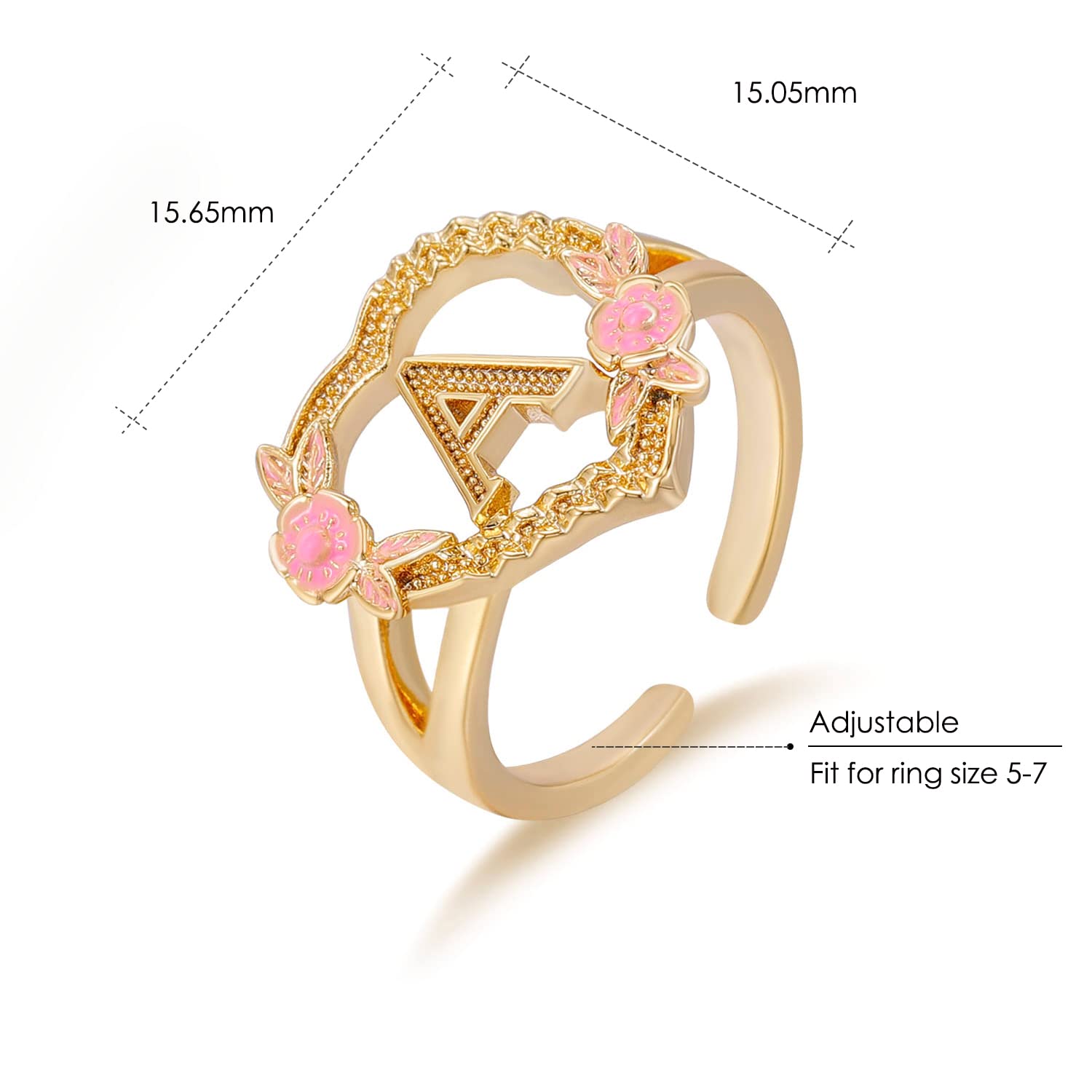 Qitian Gold Initial Ring Heart Adjustable Rings Fashion Hip Hop Jewelry Gold Letter A Name Alphabet Rings for Women Gift