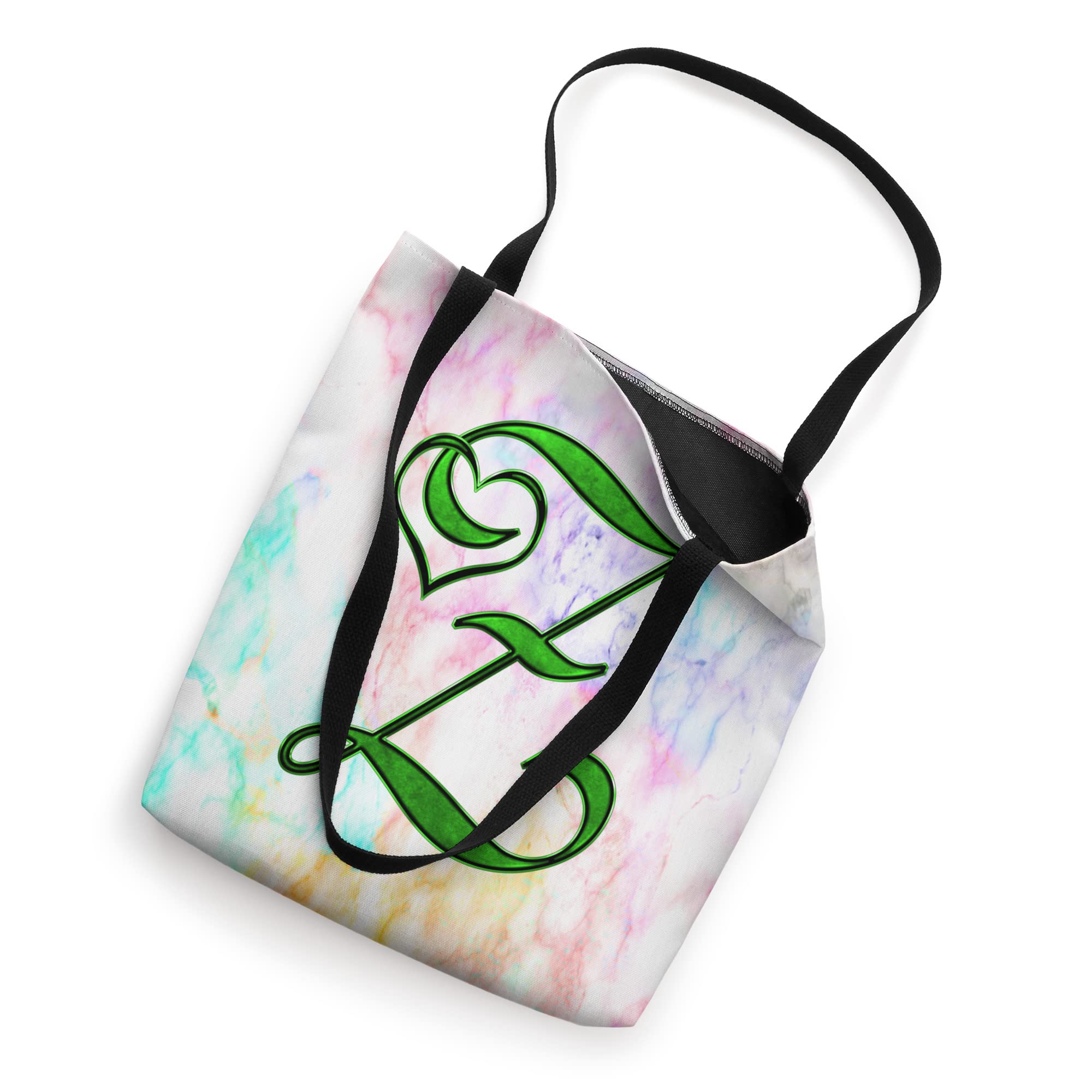 Green Heart Letter Z Vein Rainbow Paint Tie Dye Initial Name Tote Bag