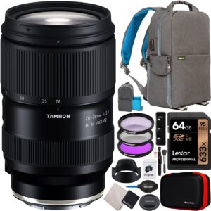 tamron 28-75mm f/2.8 di iii vxd g2 lens for sony e-mount full frame mirrorless cameras model a063 bundle with deco gear photography backpack + uv polarizer fld filter kit + 64gb card and accessories