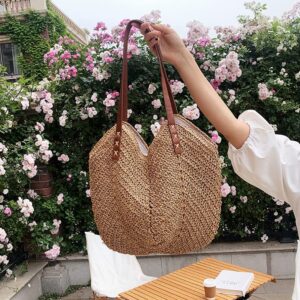 NIBD Hand-woven Soft Large Straw Shoulder Bag Retro Boho Tote Bags Summer Beach Woven bag Rattan Handbag (Brown)