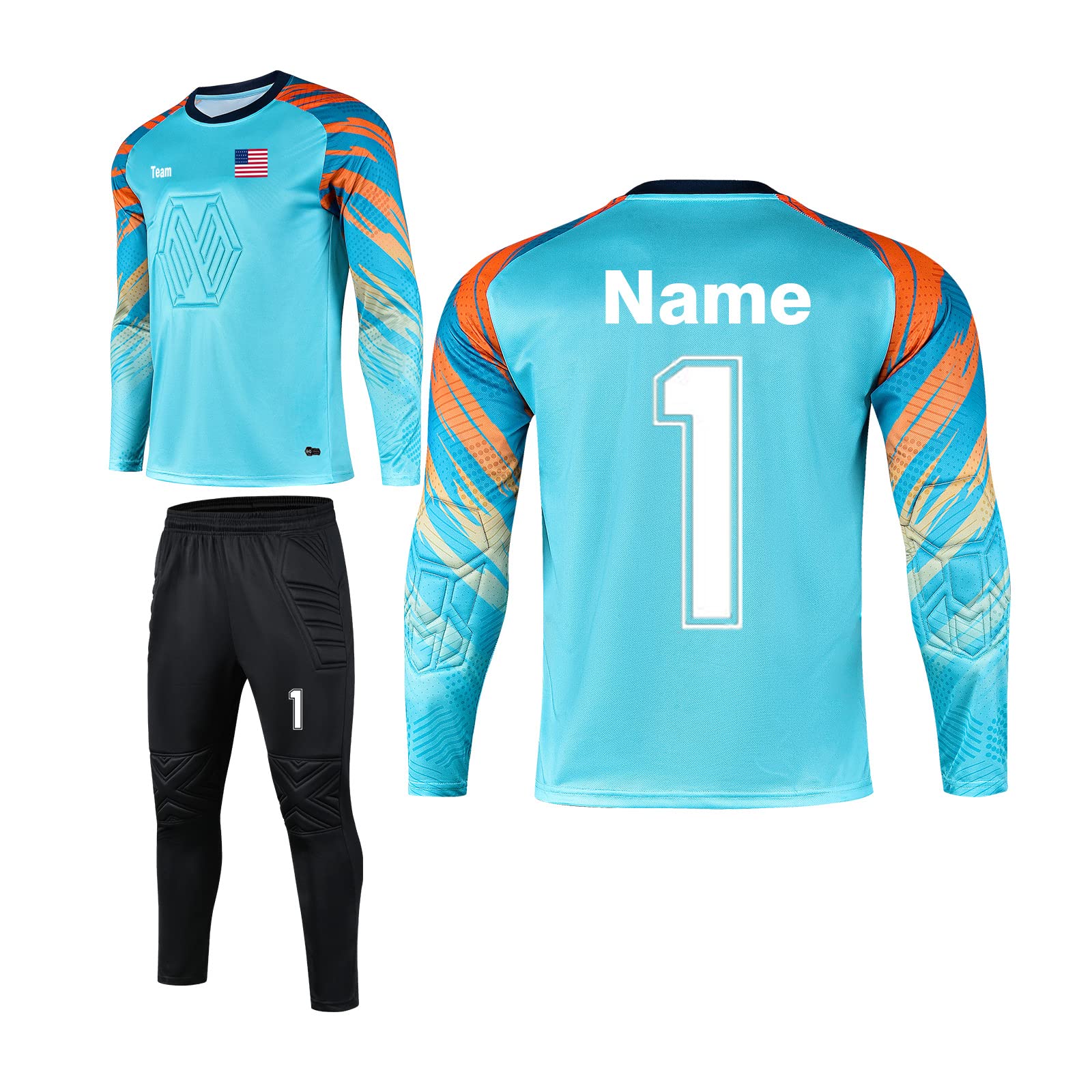 Custom Soccer Goalie Jersey Youth Adults Goalkeeper Jersey Personalized with Name Team Number Logo (Blue)