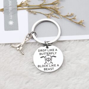 MYOSPARK Ice Hockey Goalie Quotes Keychain Gift Drop Like A Butterfly Block Like A Beast Inspirational Gift for Ice Hockey Players (Drop Like Butterfly KC)