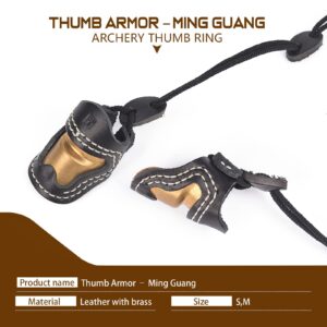 Elong Soft Leather & Brass Thumb Armor Ming Guang Archery Thumb Ring for Traditional Reurve Bow Finger Guard Protector Shooting Glove